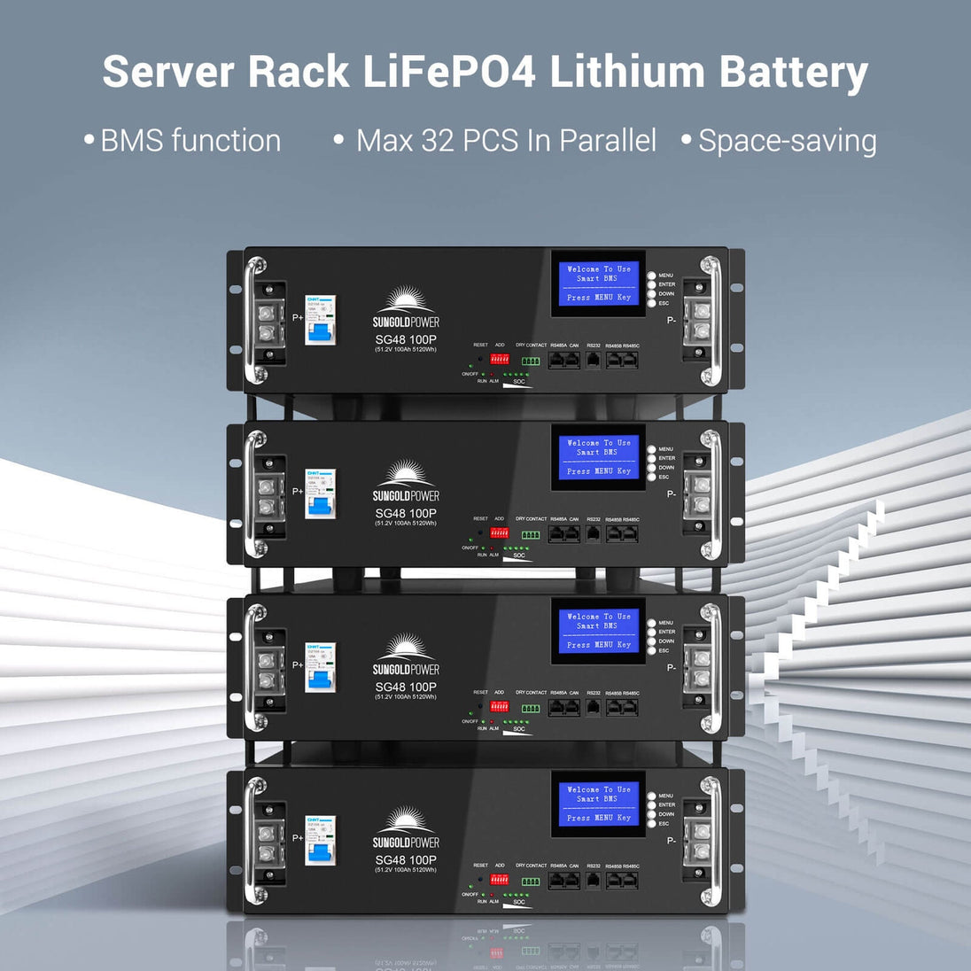 SUNGOLDPOWER | 48V 100AH Server Rack LiFePO4 Lithium Battery SG48100P UL1973  UL9540A | SG48100P*2 | 2 units