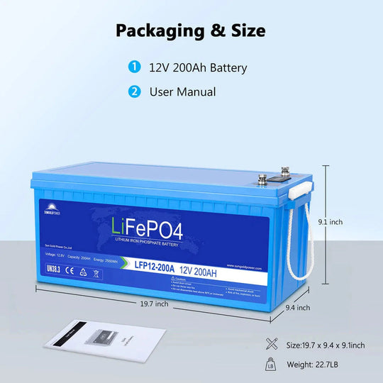 SunGold Power | 4 X 12V 200Ah LiFePo4 Deep Cycle Lithium Battery Bluetooth / Self-Heating / IP65 | LFP12-200Ax4