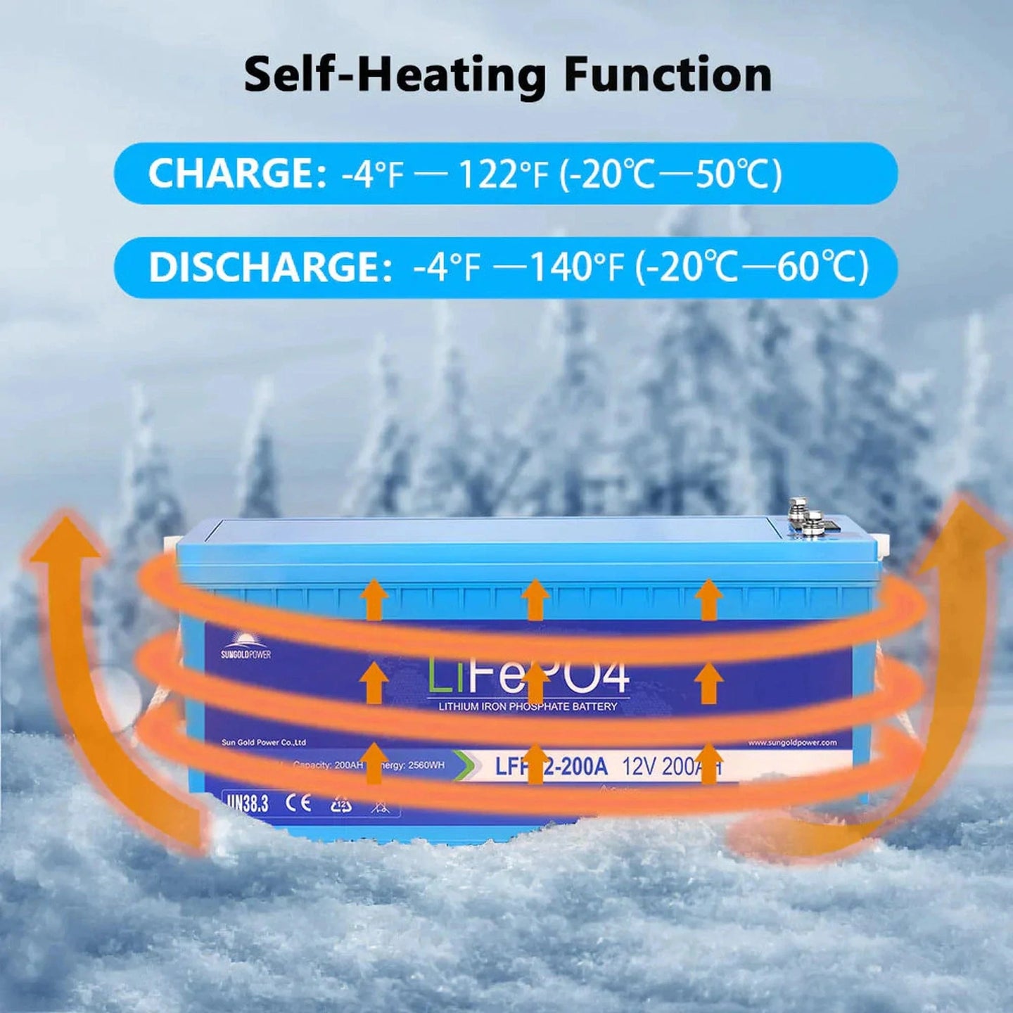 SunGold Power | 4 X 12V 200Ah LiFePo4 Deep Cycle Lithium Battery Bluetooth / Self-Heating / IP65 | LFP12-200Ax4