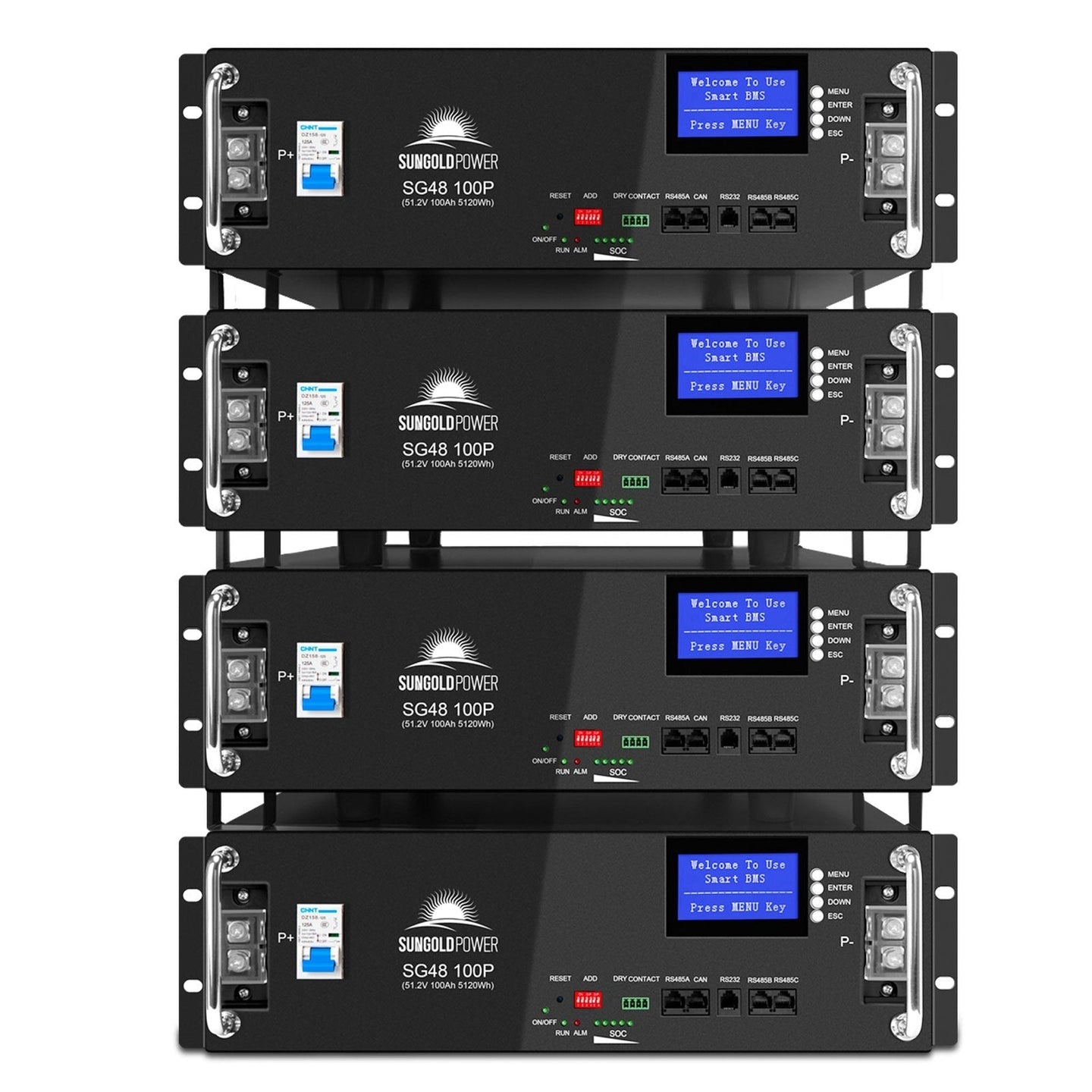 SUNGOLDPOWER | 48V 100AH Server Rack LiFePO4 Lithium Battery SG48100P UL1973  UL9540A | SG48100P*4 | 4 units