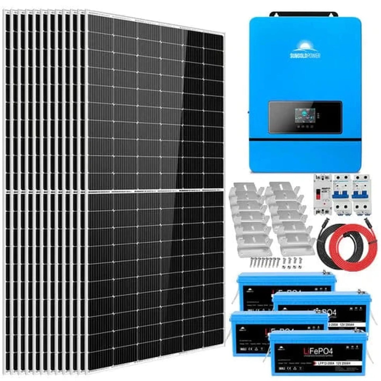 SUNGOLD POWER | Complete Off Grid Solar Kit 8000W 48V 120V/240V Output 10.24KWH Lithium Battery 5400 Watt Solar Panel SGK-8MAX | SGK-8MAX