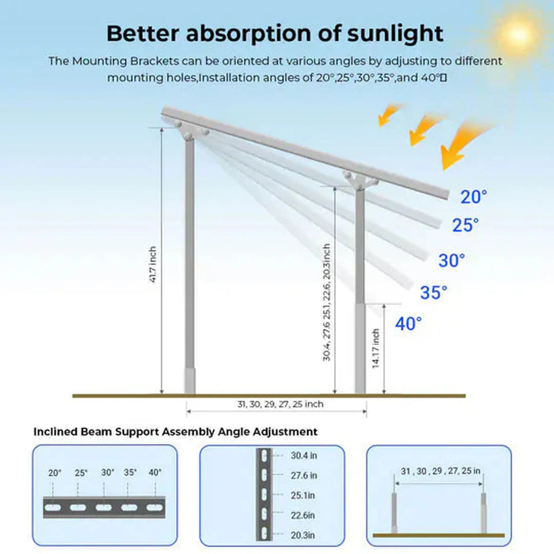 SunGold Power | Modular & Expandable Ground Mount Brackets for 2× 400W–590W Solar Panels | Heavy-Duty Adjustable | SGP-GMB-2P