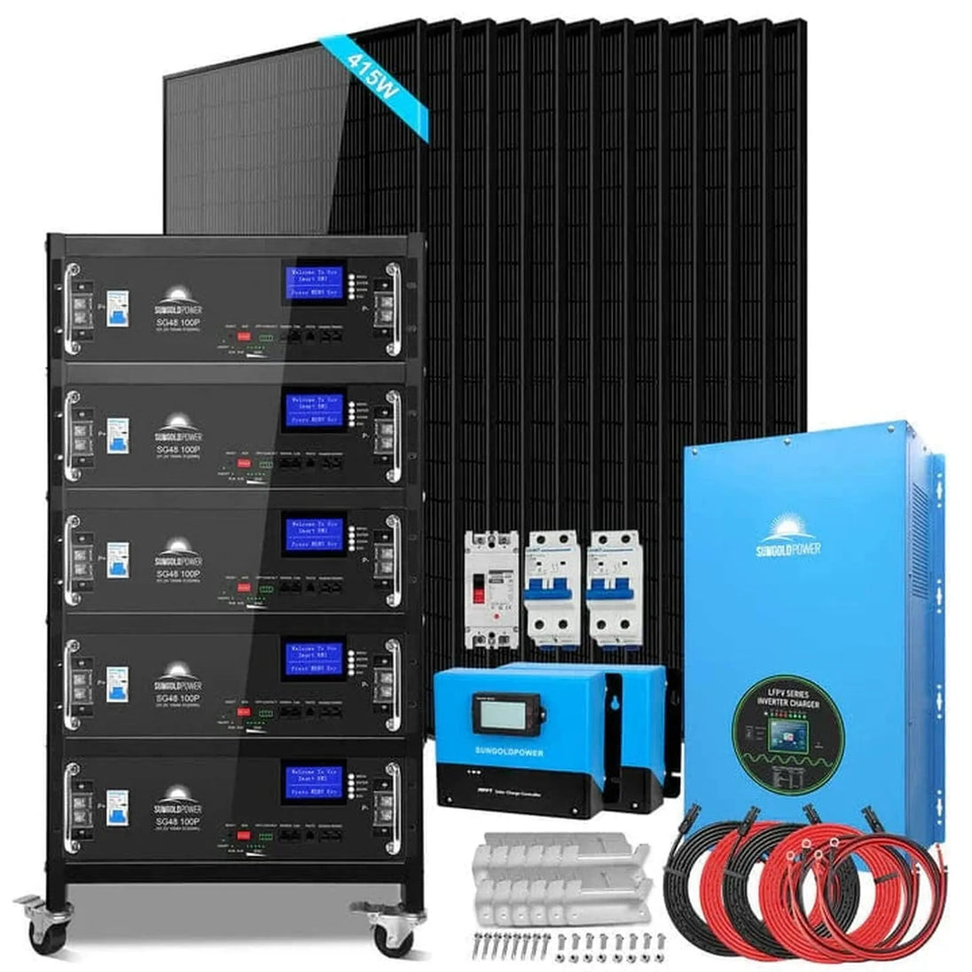 SunGold Power | OffGrid Solar Kits 12kW/15kW/18kW Options | SGR-12K20E | SGR-12K20E(12kw Inv+12*415w PV+5*100AH Bat)