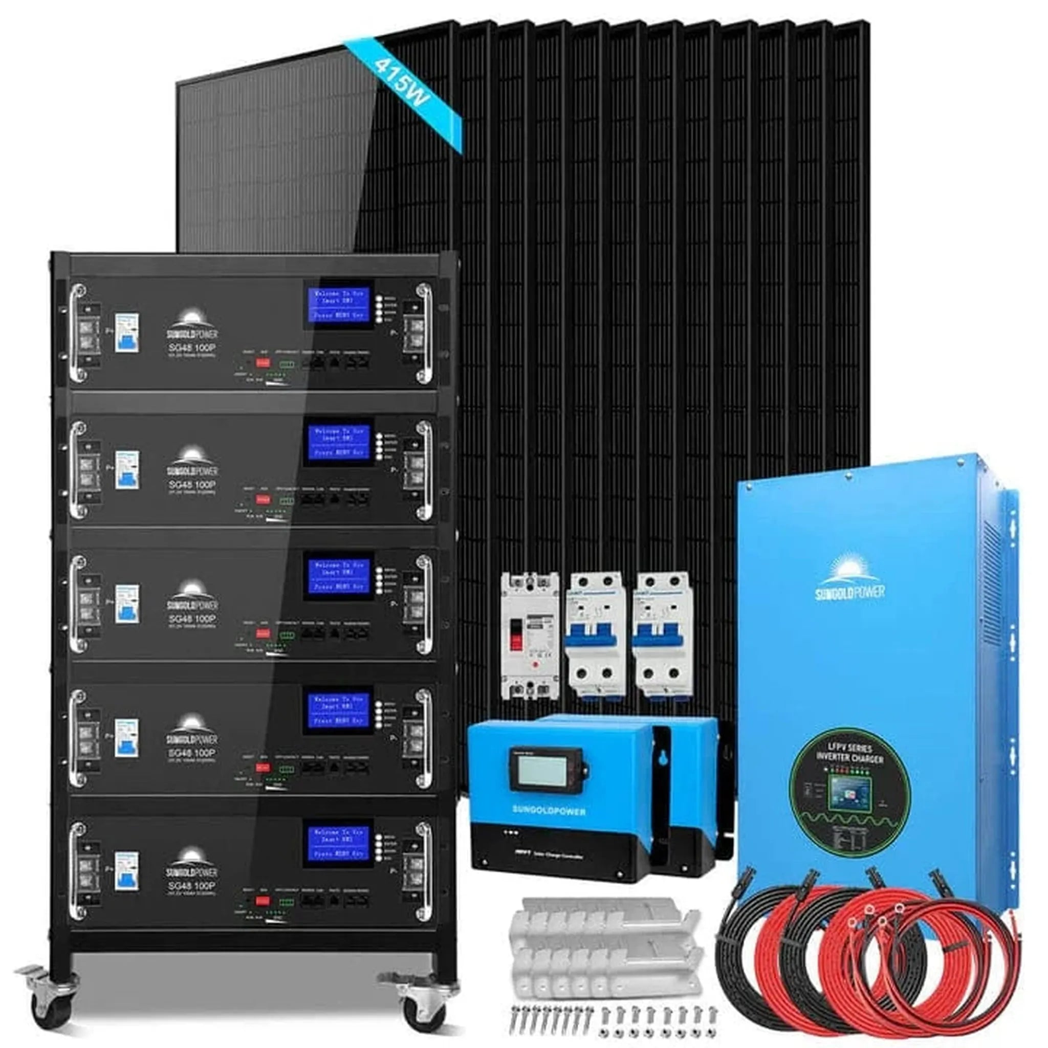 SunGold Power | OffGrid Solar Kits 12kW/15kW/18kW Options | SGR-12K20E | SGR-12K20E(12kw Inv+12*415w PV+5*100AH Bat)