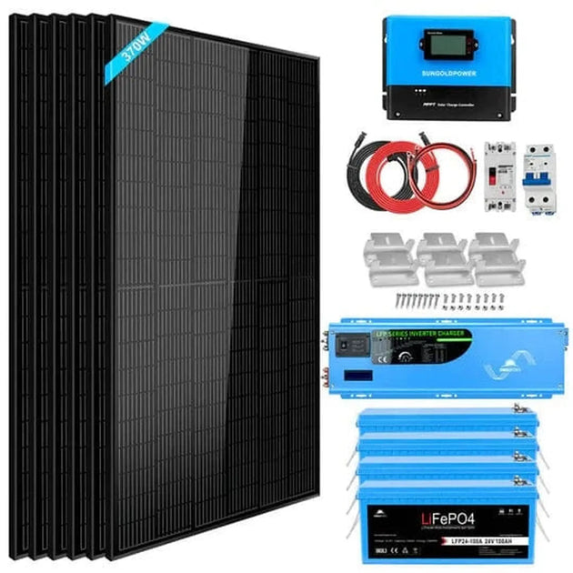 SunGold Power | Off Grid Solar Kit 6000W 24/48VDC 120V/240V| SGKPRO64/SGKPRO62 | SGK-PRO64 | SGK-PRO64(6kw 48v Inv+6*370w PV+4*12V Bat)