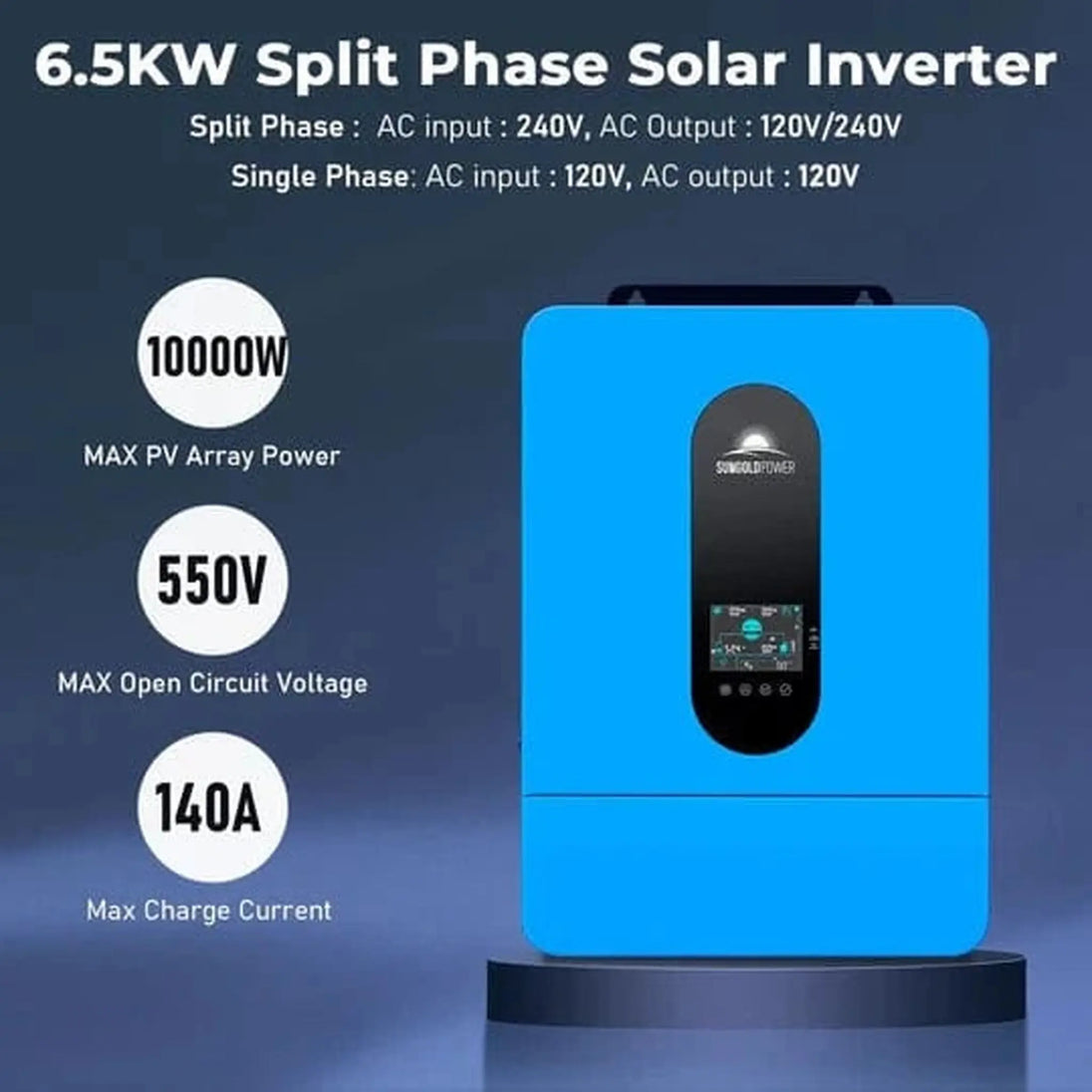 SunGold Power | OffGrid Solar Kit 6500W 48VDC| SGM655M/SGM6510M | SGM-6510M | SGM-6510M(6.5kw Inv+6*370w PV+2*100AH Bat)