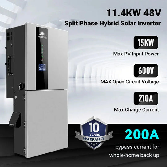 SunGold Power | 11.4KW 48V Split Phase Hybrid Solar Inverter | Whole Home Backup (200A) | SGN-11K15PRO | SGN-11K15PRO