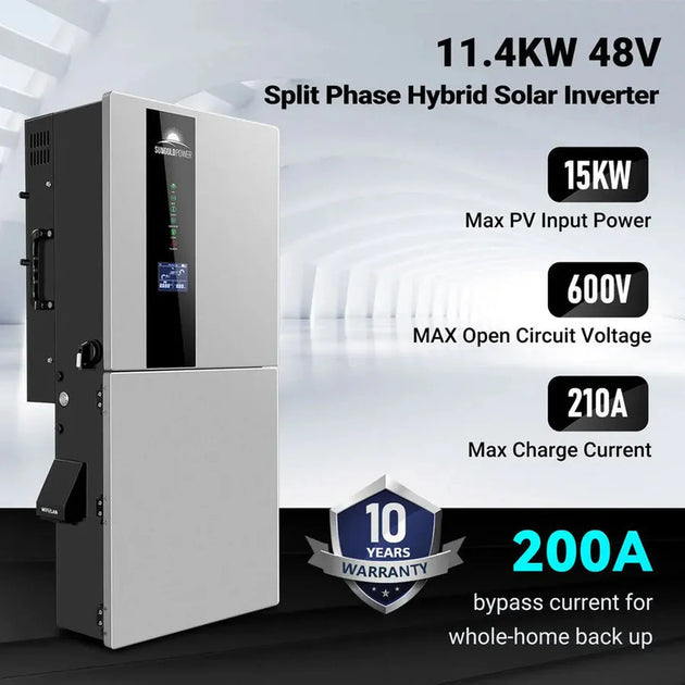 SunGold Power | 11.4KW 48V Split Phase Hybrid Solar Inverter | Whole Home Backup (200A) | SGN-11K15PRO | SGN-11K15PRO