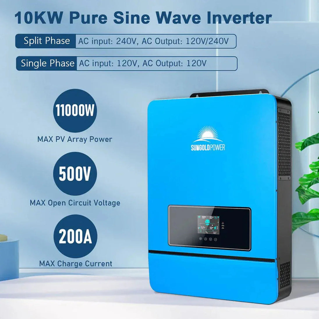 SUNGOLDPOWER | Hybrid Solar Kit 11.4KW 48V Split Phase 20.48KWH/50.2KWH Lithium Battery 440 Watt Solar Panel SGH-11N2E/ SGH-11N5E | SGH-11N2E-s | SGH-11N2E-s(11.4kw Inv+4*100AH Bat)