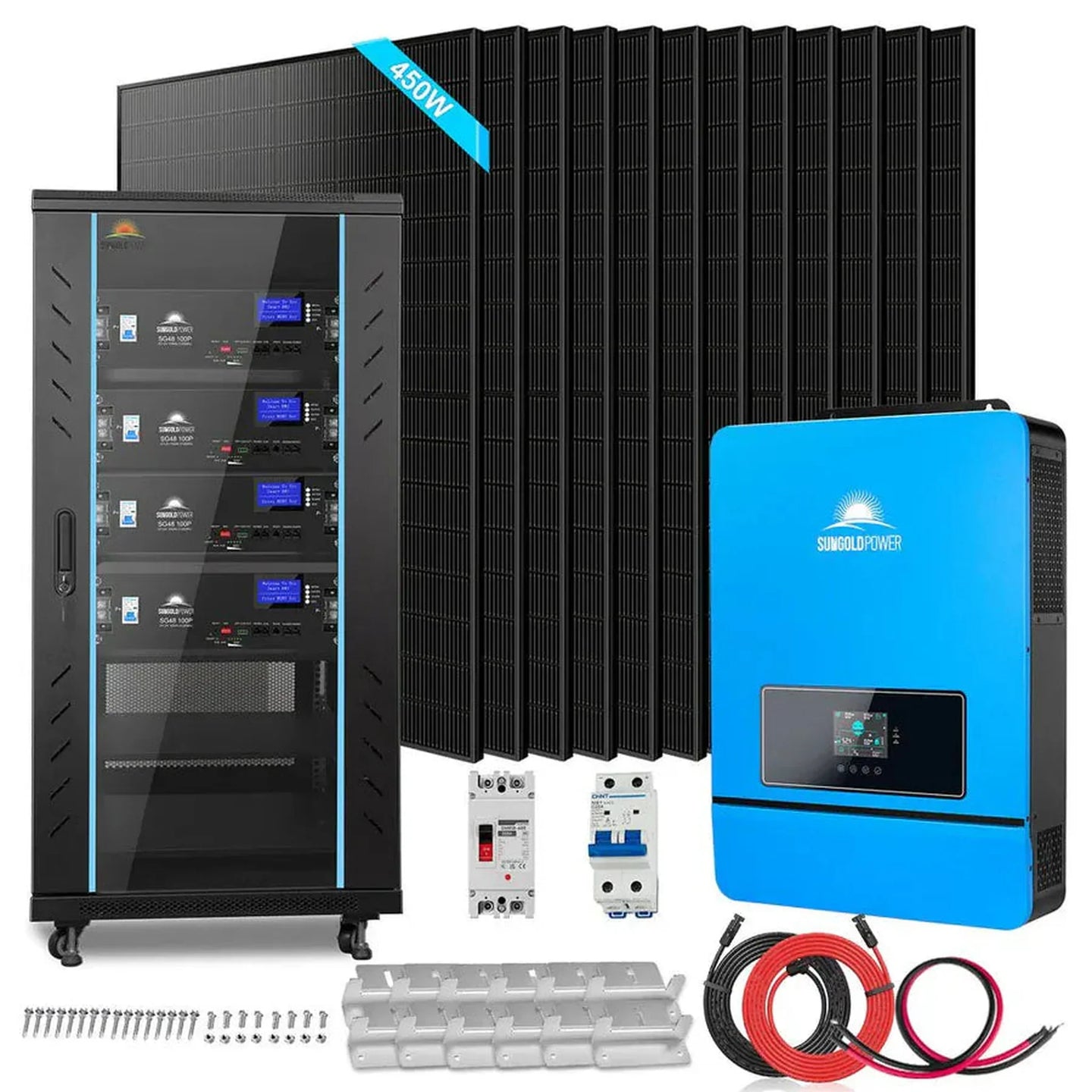 SUNGOLDPOWER | Hybrid Solar Kit 11.4KW 48V Split Phase 20.48KWH/50.2KWH Lithium Battery 440 Watt Solar Panel SGH-11N2E/ SGH-11N5E | SGH-11N2E-s | SGH-11N2E-s(11.4kw Inv+4*100AH Bat)