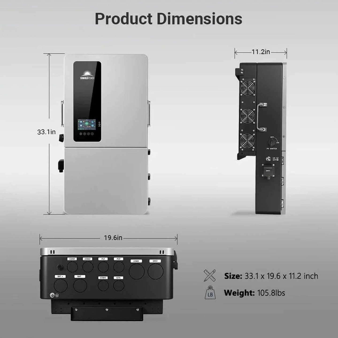 SunGold Power | 12KW 48V All-in-one Hybrid Solar inverter | Whole Home Backup (200A)| SGS-12K18MAX | SGS-12K18MAX