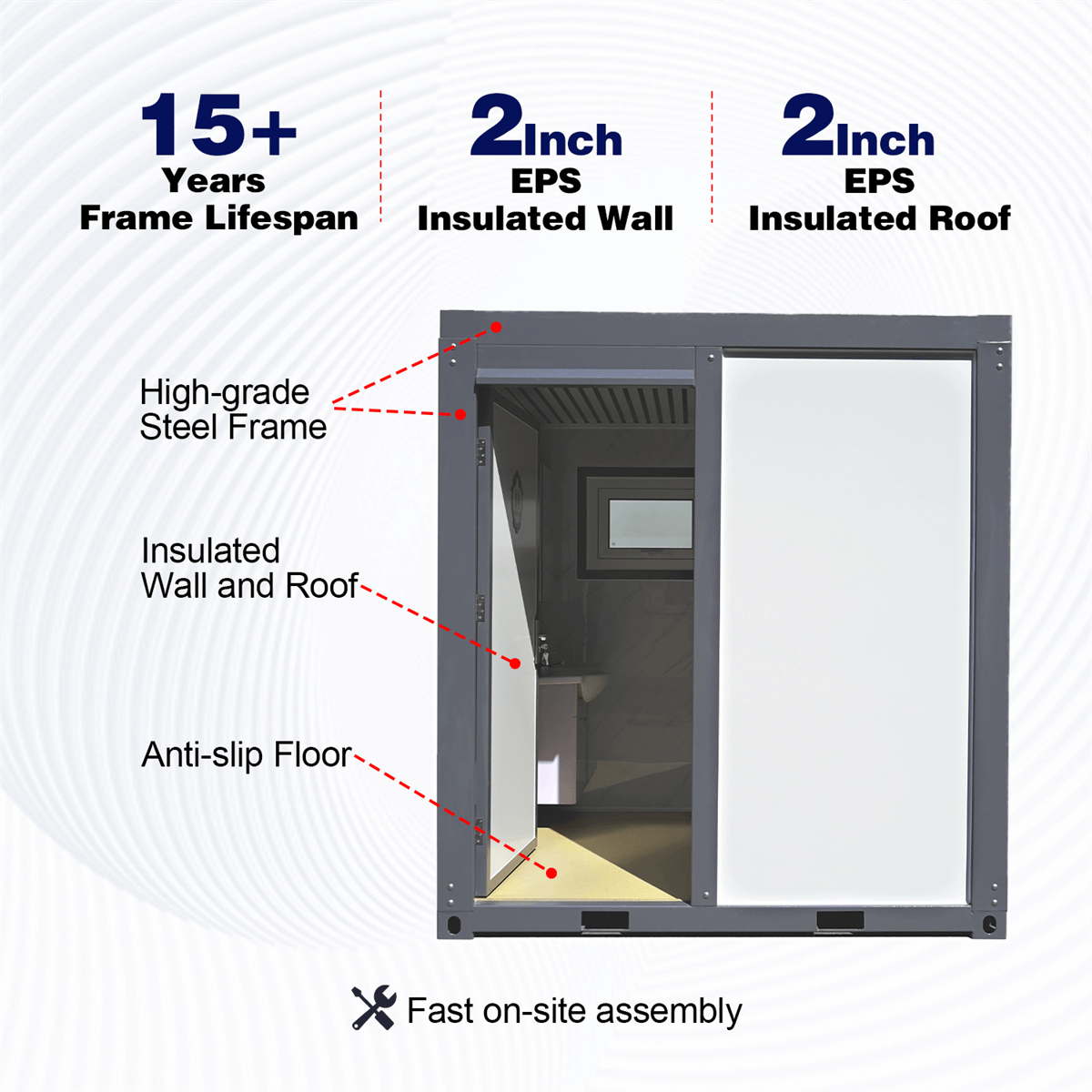 Chery Industrial Portable Toilet with Fan-shaped Door Shower