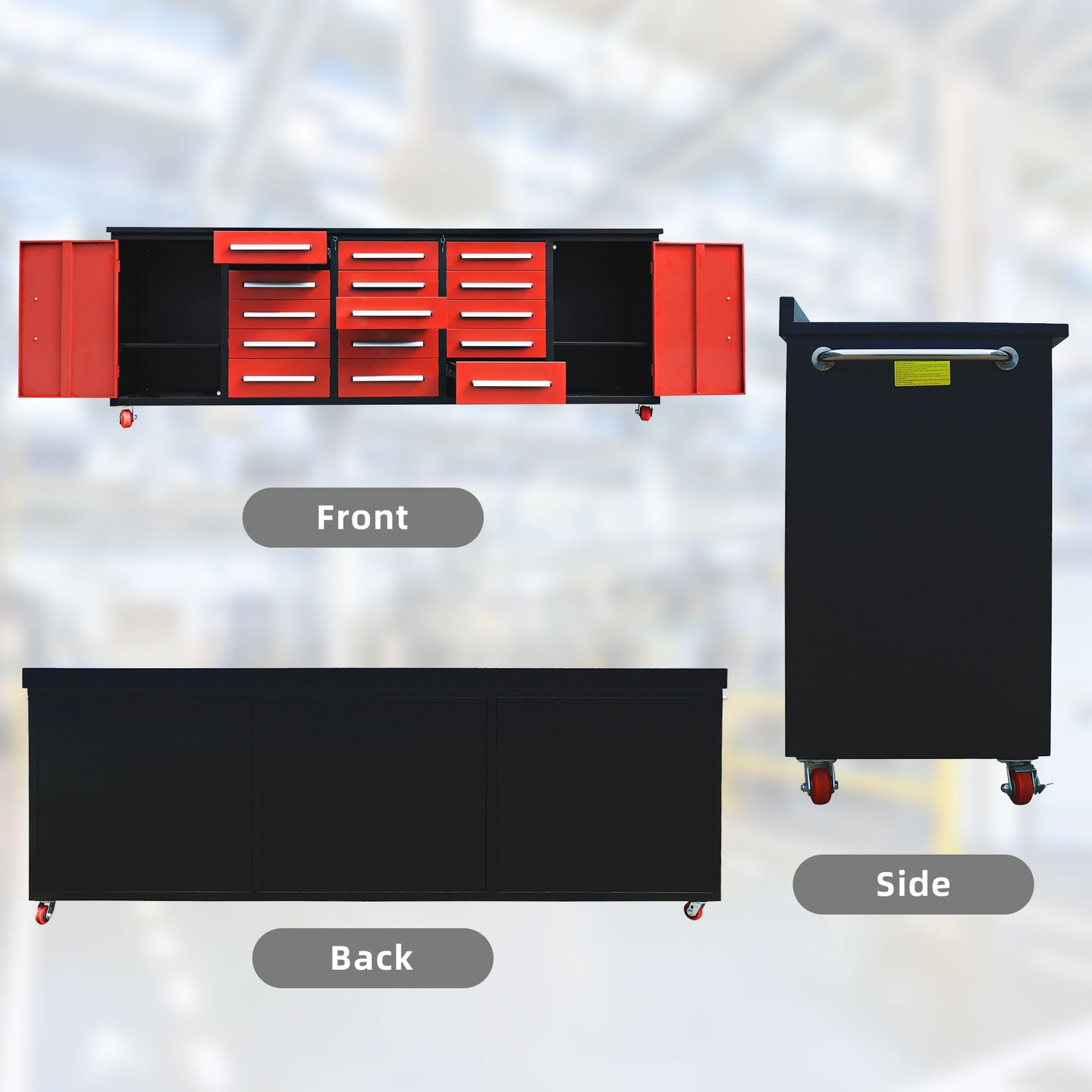 Chery Industrial 10ft 15-Drawer Storage Workbench with Wheels