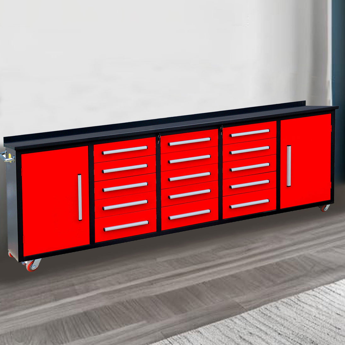 Chery Industrial 10ft 15-Drawer Storage Workbench with Wheels