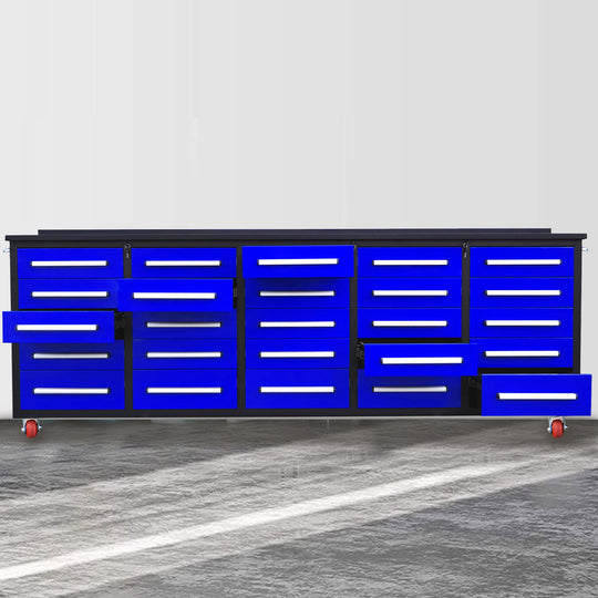 Chery Industrial 10ft 25-Drawer Storage Workbench with Wheels
