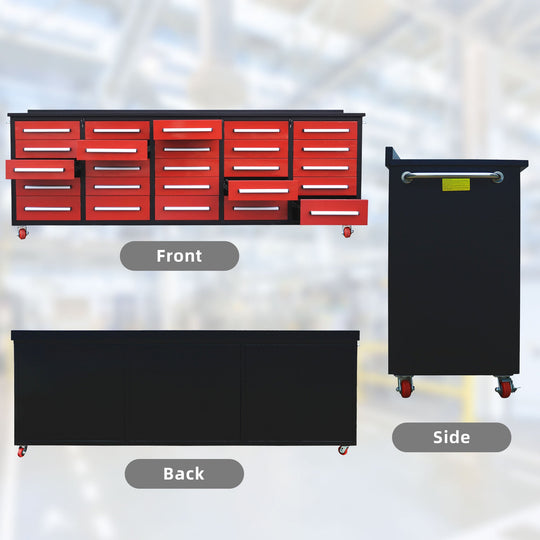 Chery Industrial 10ft 25-Drawer Storage Workbench with Wheels