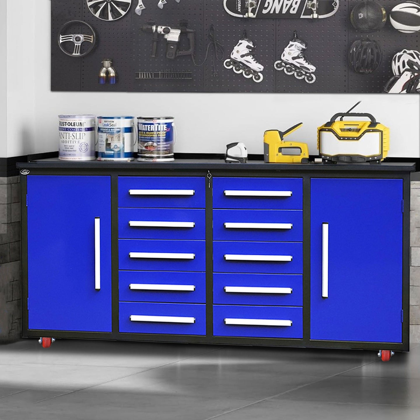 Chery Industrial 7ft 10-drawer Storage Workbench with Wheels