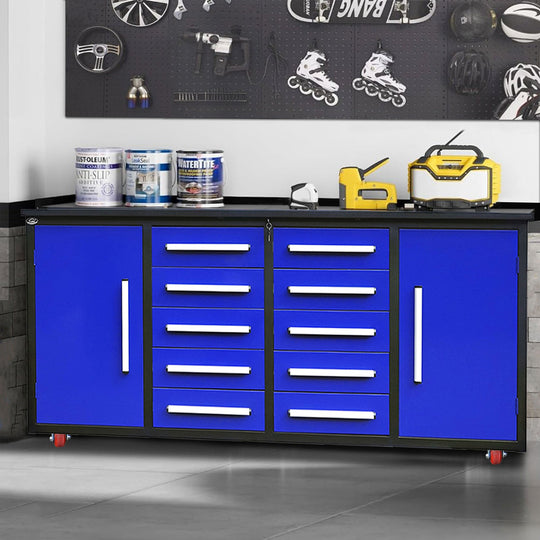 Chery Industrial 7ft 10-drawer Storage Workbench with Wheels