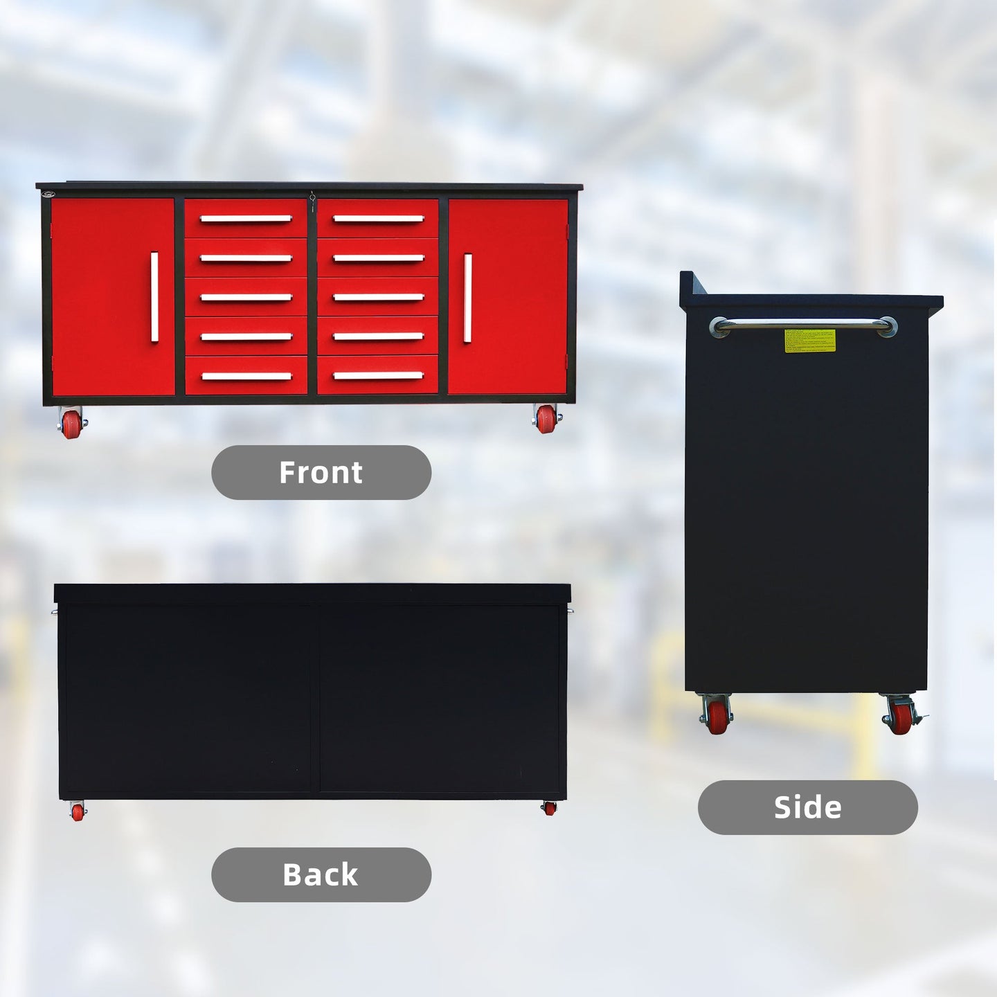 Chery Industrial 7ft 10-drawer Storage Workbench with Wheels