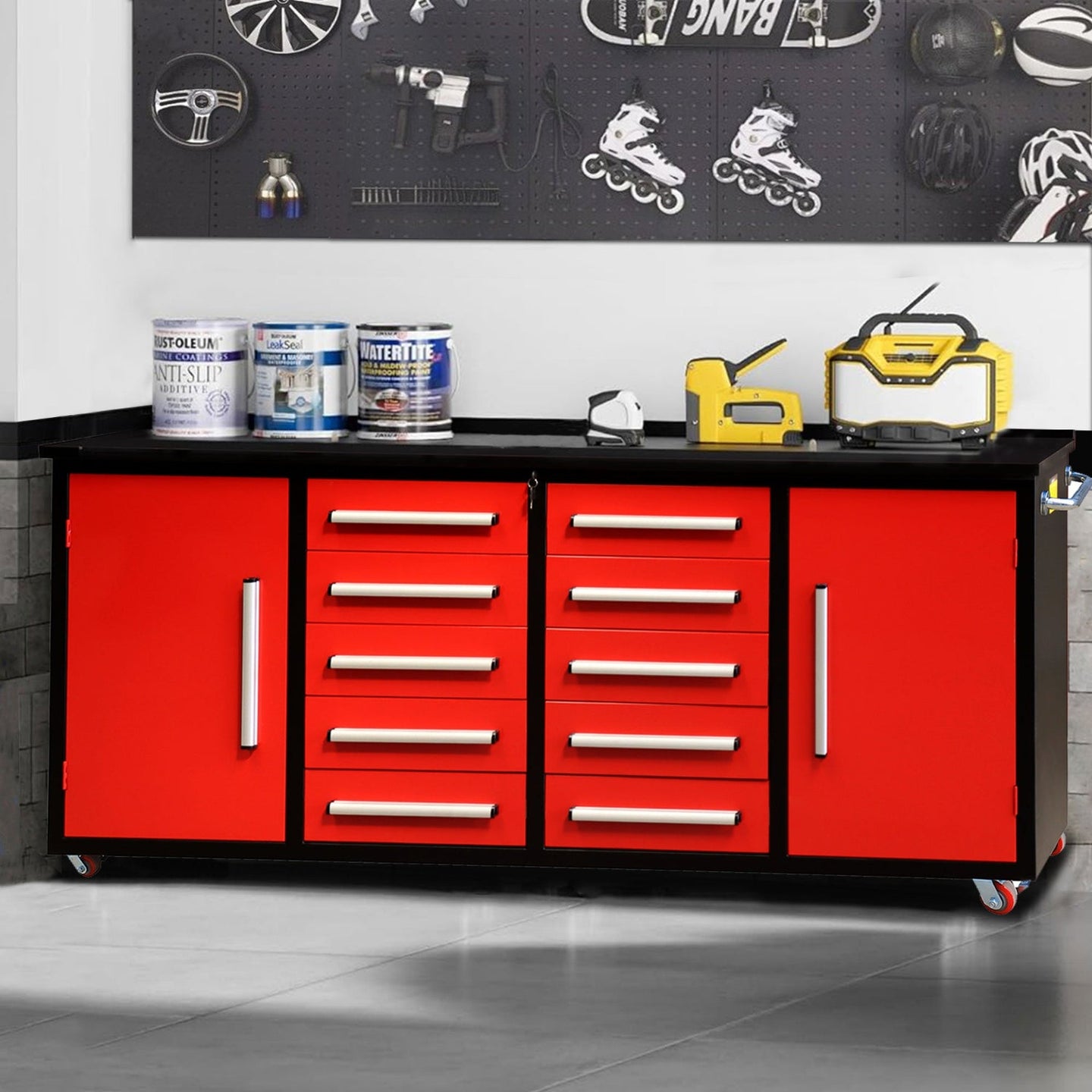 Chery Industrial 7ft 10-drawer Storage Workbench with Wheels