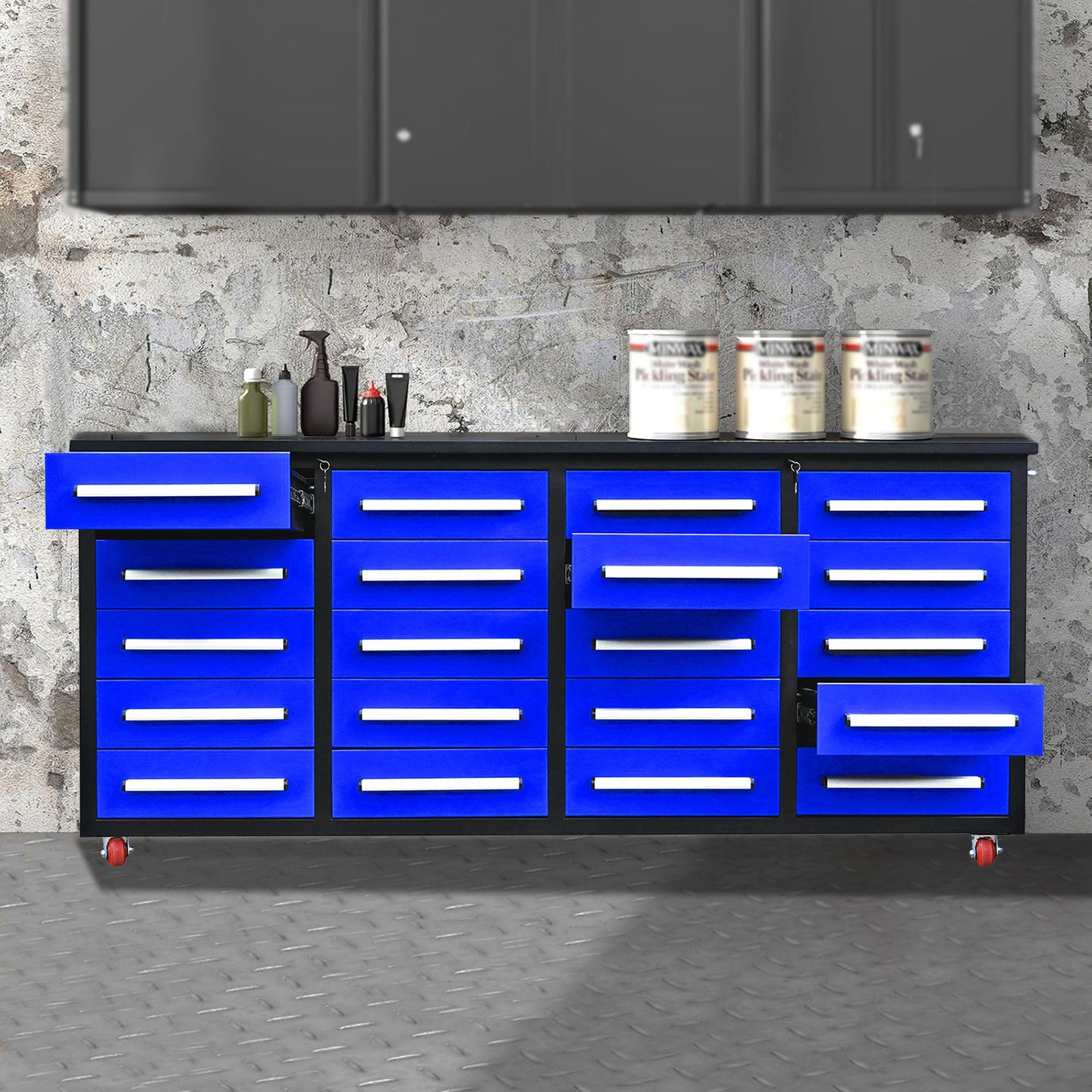 Chery Industrial 7ft 20-Drawer Storage Workbench with Wheels