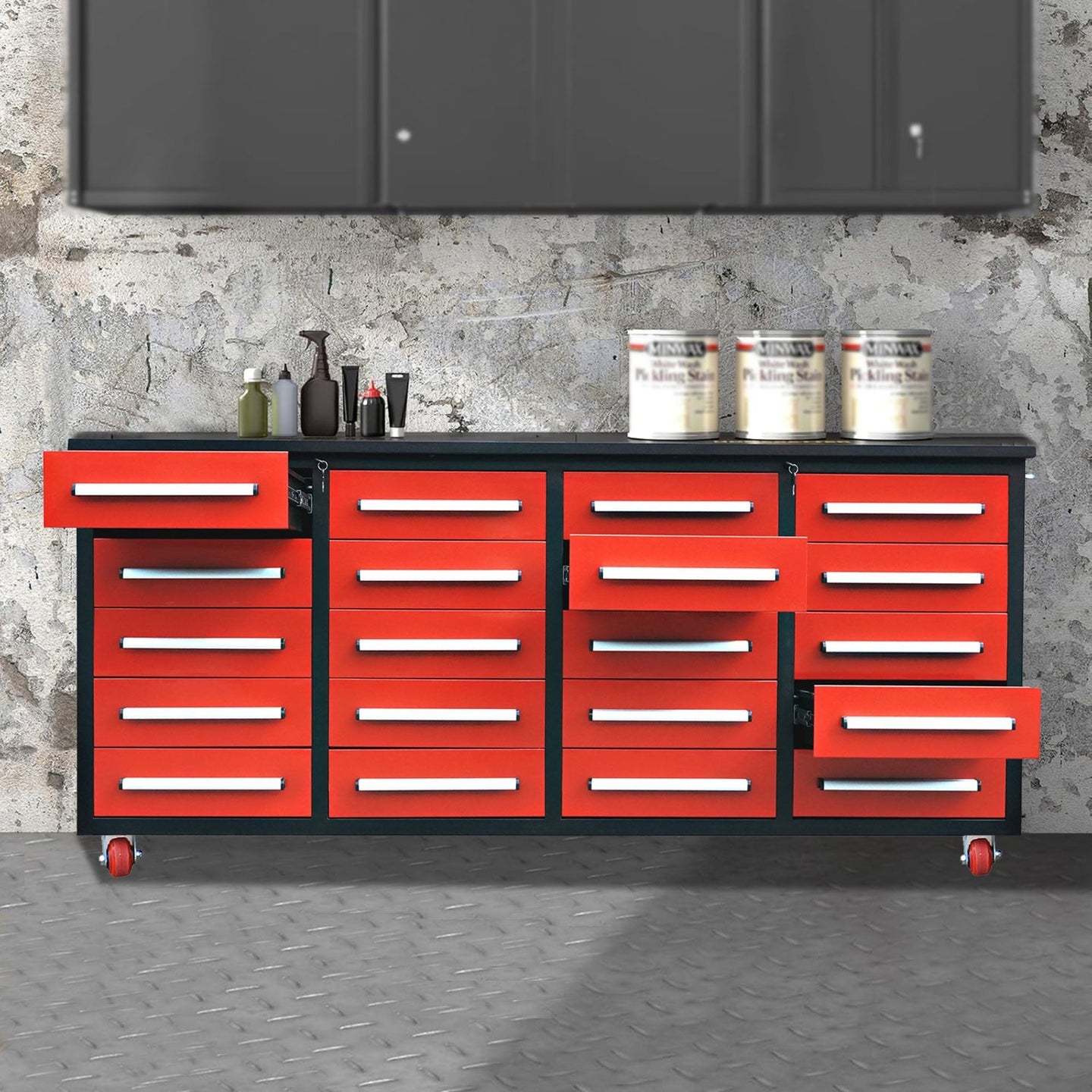 Chery Industrial 7ft 20-Drawer Storage Workbench with Wheels