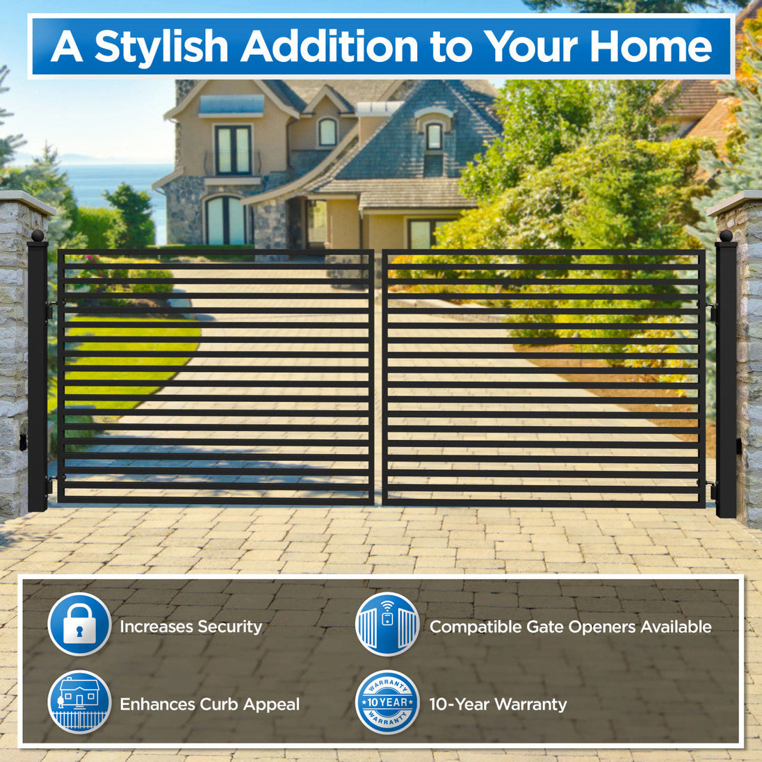 Chery Industrial 18x6 ft Steel Dual Swing Driveway Gate - MILAN Style