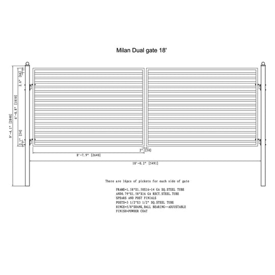 Chery Industrial 18x6 ft Steel Dual Swing Driveway Gate - MILAN Style