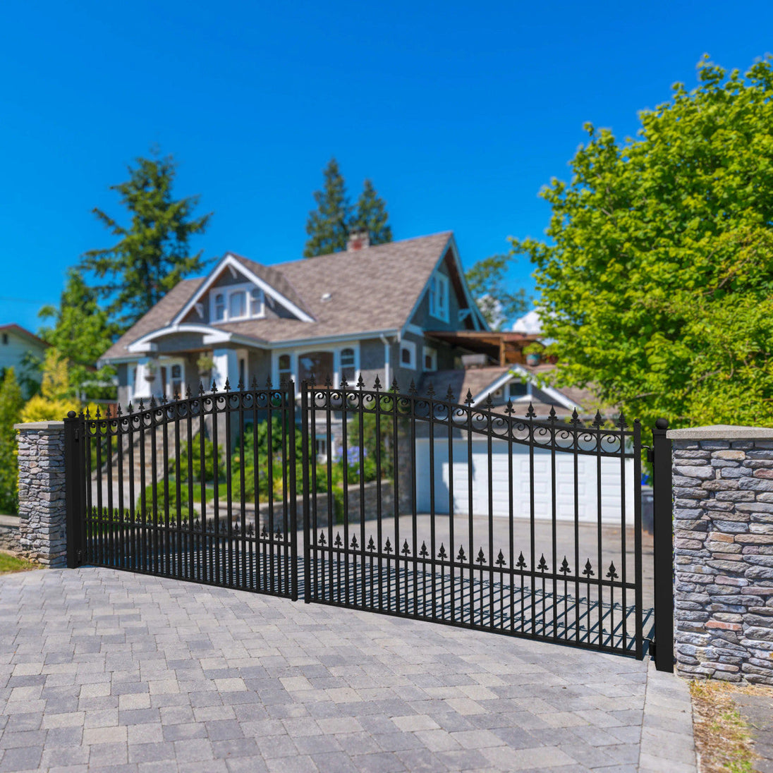 Chery Industrial 18x6 ft Steel Dual Swing Driveway Gate - PRAGUE Style