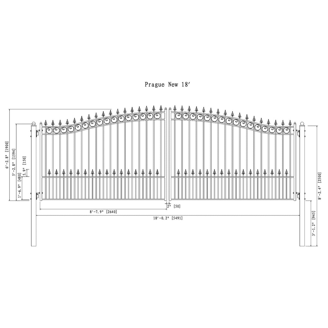 Chery Industrial 18x6 ft Steel Dual Swing Driveway Gate - PRAGUE Style
