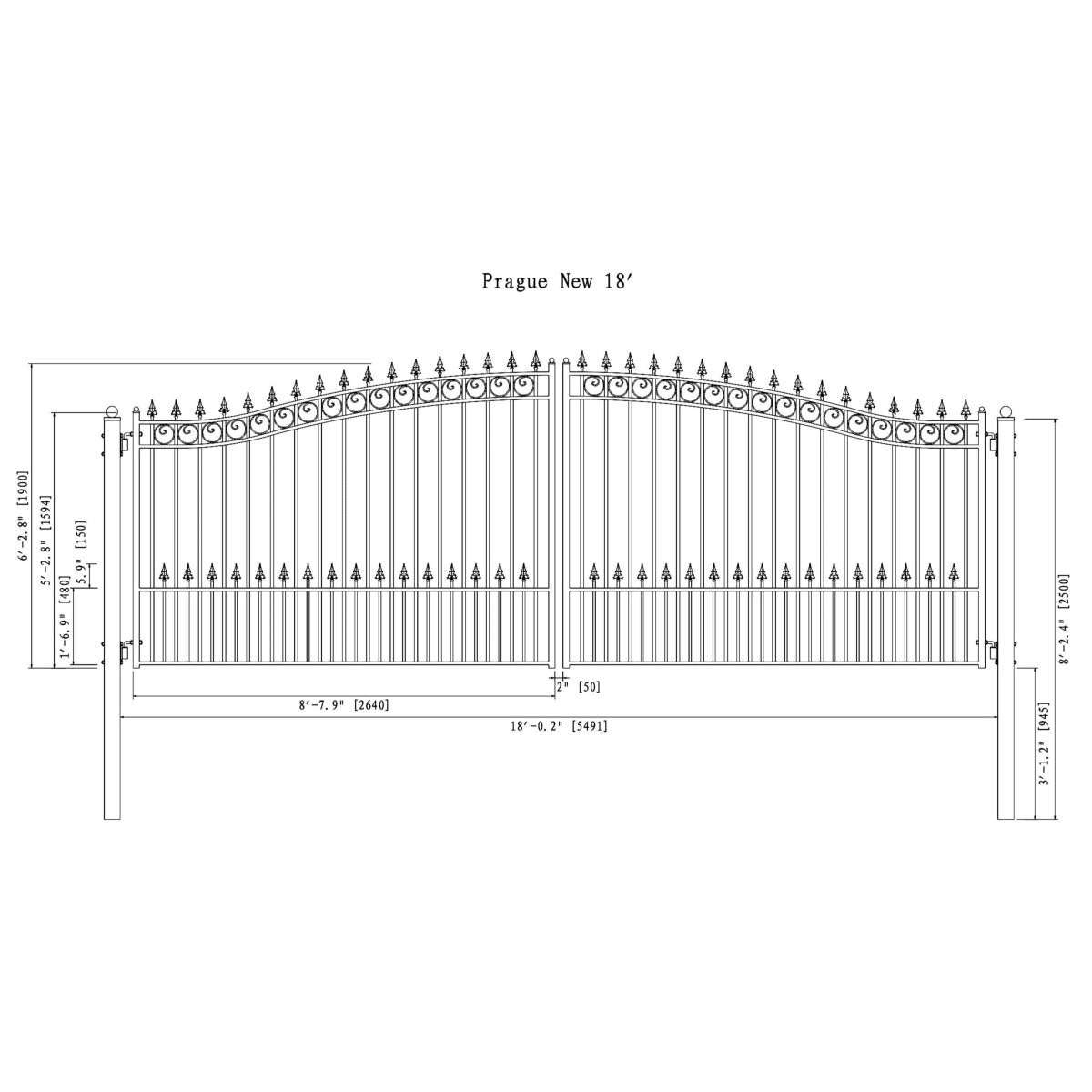 Chery Industrial 18x6 ft Steel Dual Swing Driveway Gate - PRAGUE Style