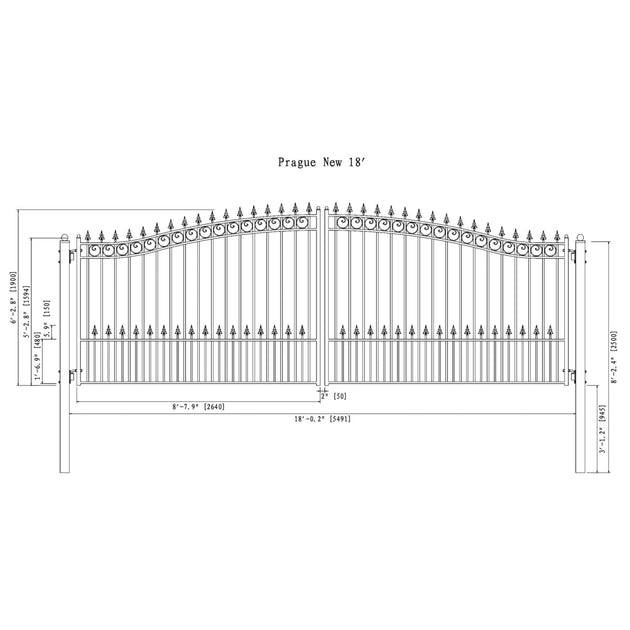 Chery Industrial 18x6 ft Steel Dual Swing Driveway Gate - PRAGUE Style