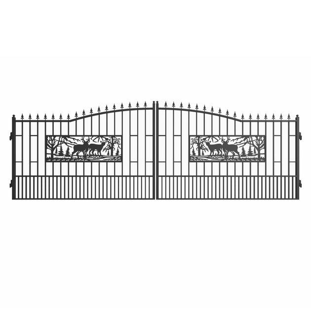 Chery Industrial | 20x7 ft Steel Dual Swing Driveway Gate with Rectangular Deer Pattern
