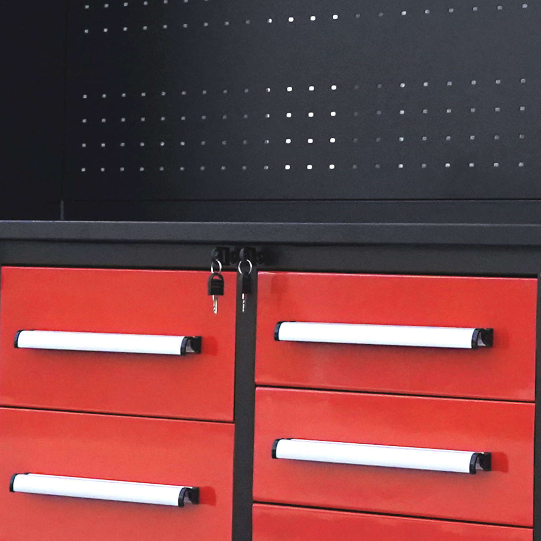 Chery Industrial 10ft Workbench Cabinet(40 Drawers, 2 Cabinets & 1 Pegboard)
