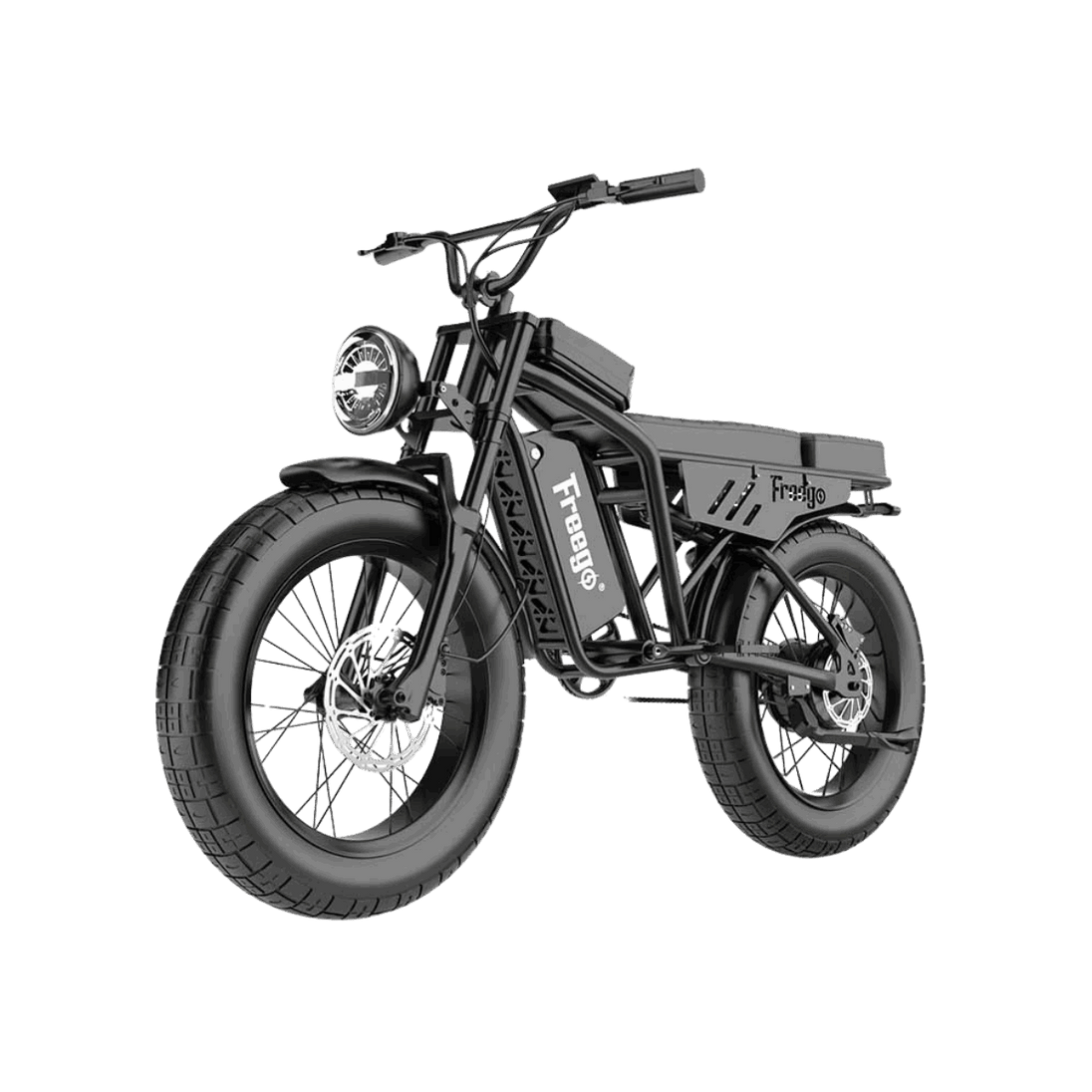 Freego Shotgun Lite F0 fat-tire eBike designed for comfort and stability, transparent background