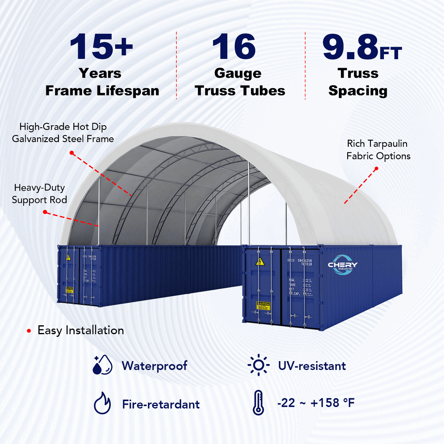Chery Industrial 40'x40'x15' Double Truss Shipping Container Canopy Shelter, Outside