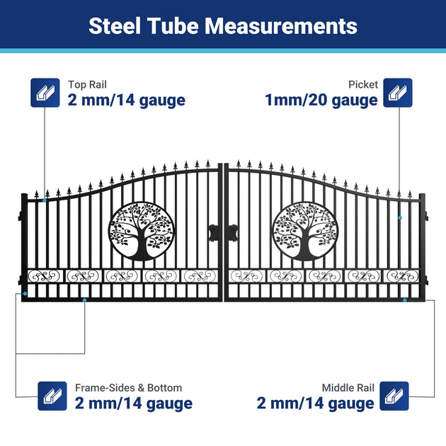 Chery Industrial 20x8 ft Steel Dual Swing Driveway Gate with Wider Goalposts