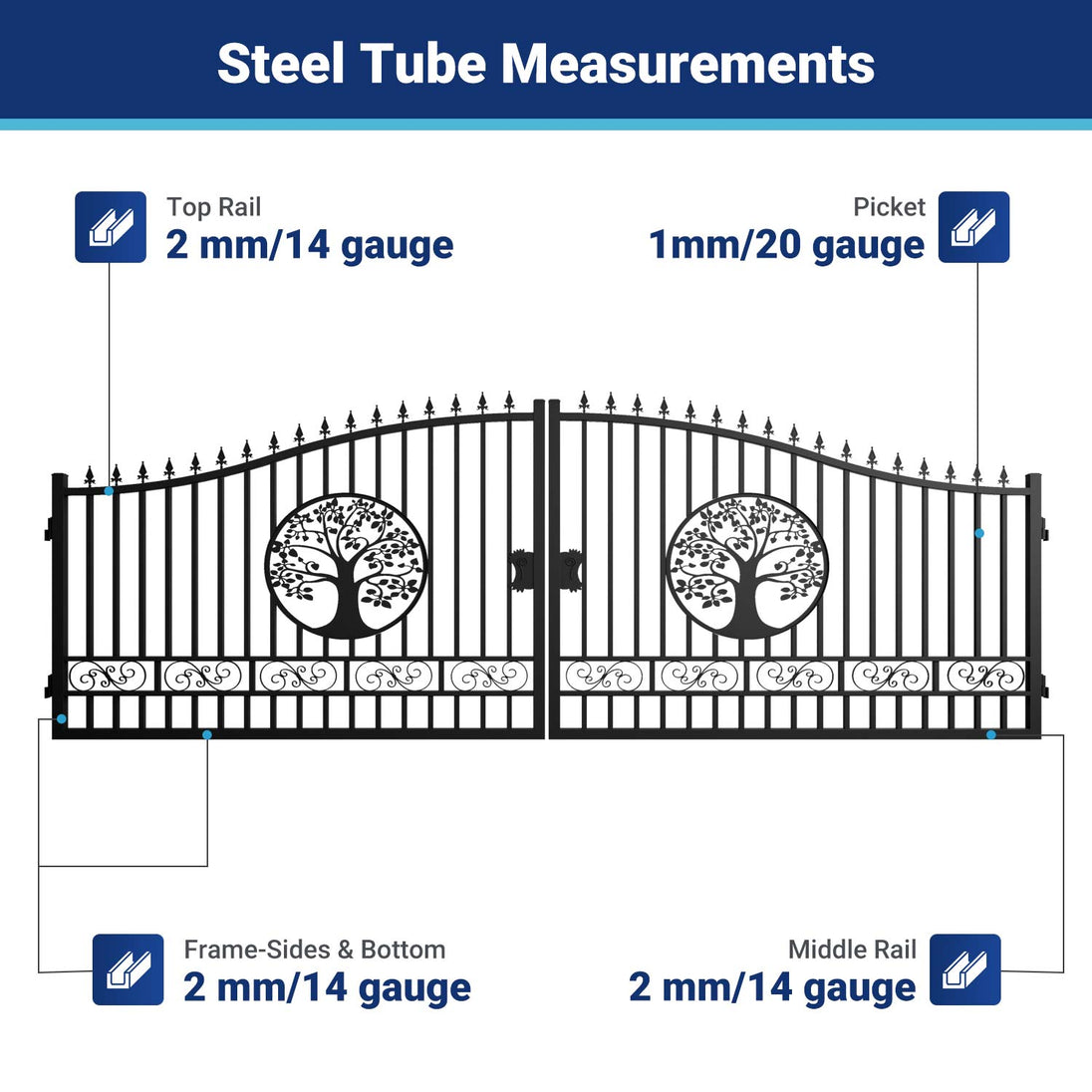 Chery Industrial 20x8 ft Steel Dual Swing Driveway Gate with Wider Goalposts