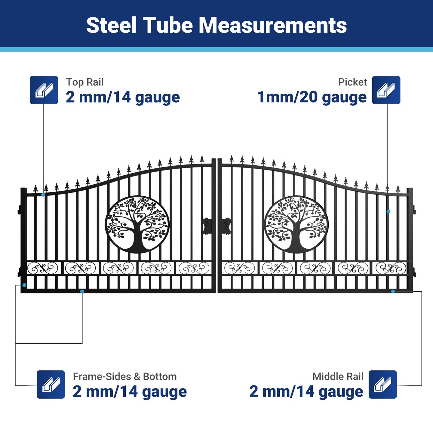Chery Industrial 20x8 ft Steel Dual Swing Driveway Gate with Wider Goalposts