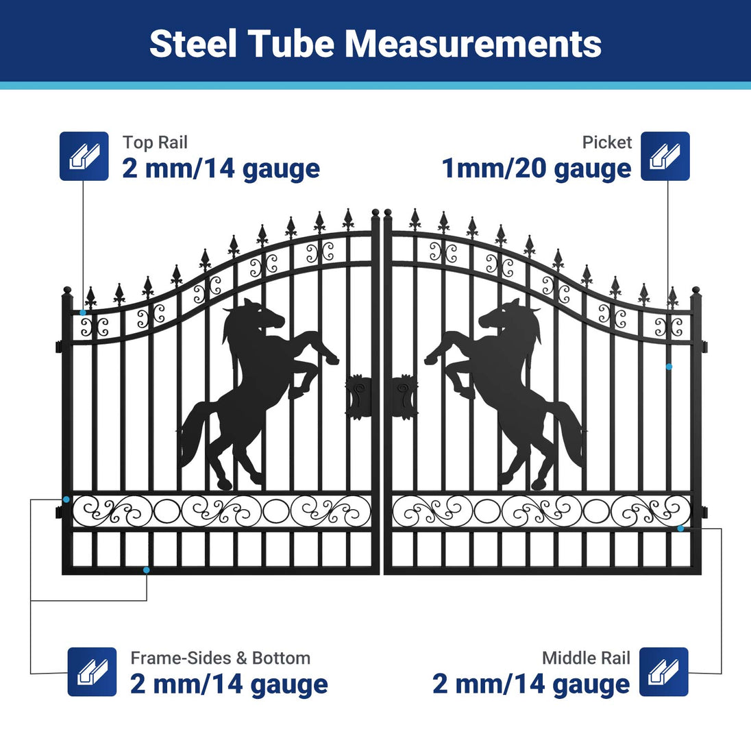 Chery Industrial 12x8 ft Dual Swing Driveway Gate with Horse Pattern