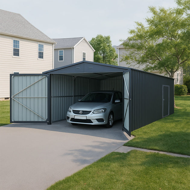 Chery Industrial 13'x20' Plus Upgraded Metal Garage Shed with Double Front Doors, Side Entry Door